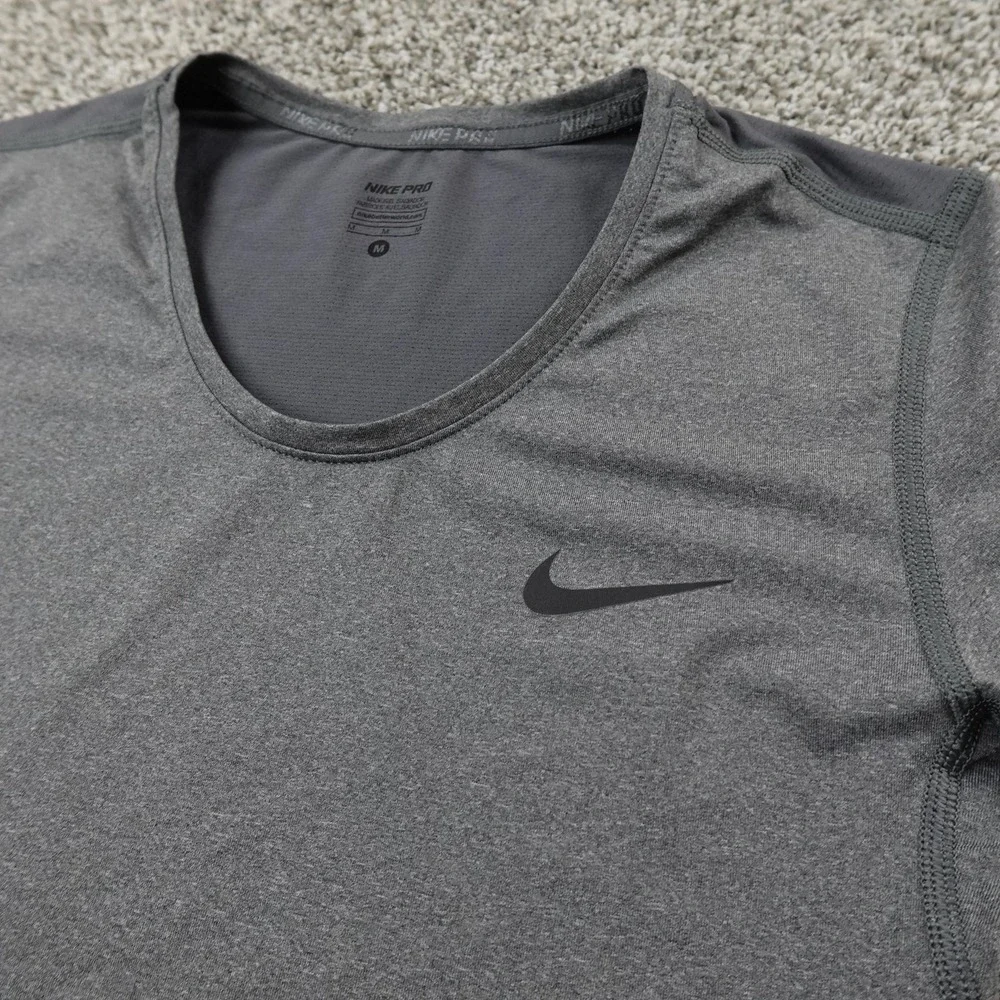 Nike Pro Shirt Womens M Gray Dri FIT Swoosh Athletic Tee Performance Workout Gym